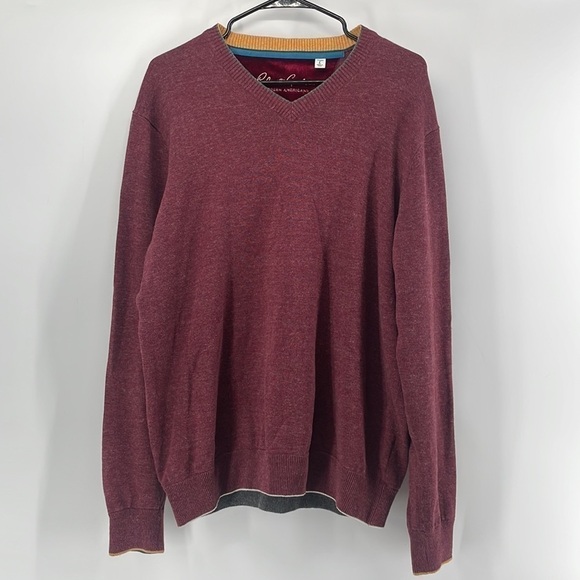 Robert Graham v neck sweater burgandy 100% cotton business casual career event - Picture 10 of 13